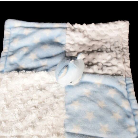 Baby Essentials Lovey Plush Blue Bear Blanket 4-Square Pattern Blue & White - Picture 5 of 14